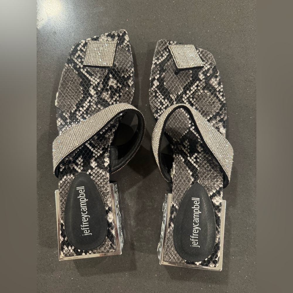 Jeffrey Campbell Black and Gray Snake Print Heels